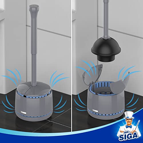 MR.SIGA Toilet Plunger with Holder, Heavy Duty Plunger with Sturdy Handle for Toilet Cleaning, Gray - color: Gray