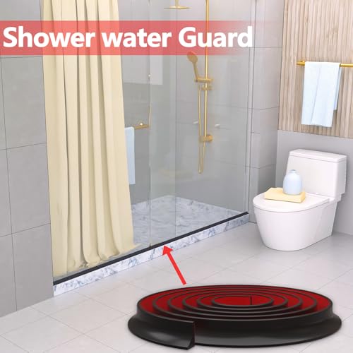 New Collapsible Shower Threshold Water Dam, Self Adhesive Silicone Waterproof Barrier Bathroom and Kitchen Water Strip Dam Shower Guard for Dry And Wet Separation Caulk Seal Strip Edge Trim(Black) - color: Black, style: 98Inch