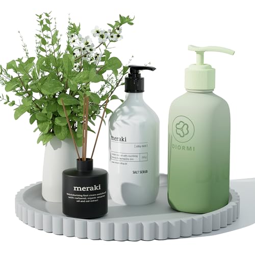 HighHerz Silicone Bathroom Countertop and Vanity Tray-10 Inch Round Silicone Bathroom Tray, Modern Bathroom Decor, Coffee Table Decor, Decorative Tray for Candle, Perfume, Plants (Grey) - color: Gray, size: 10.1"