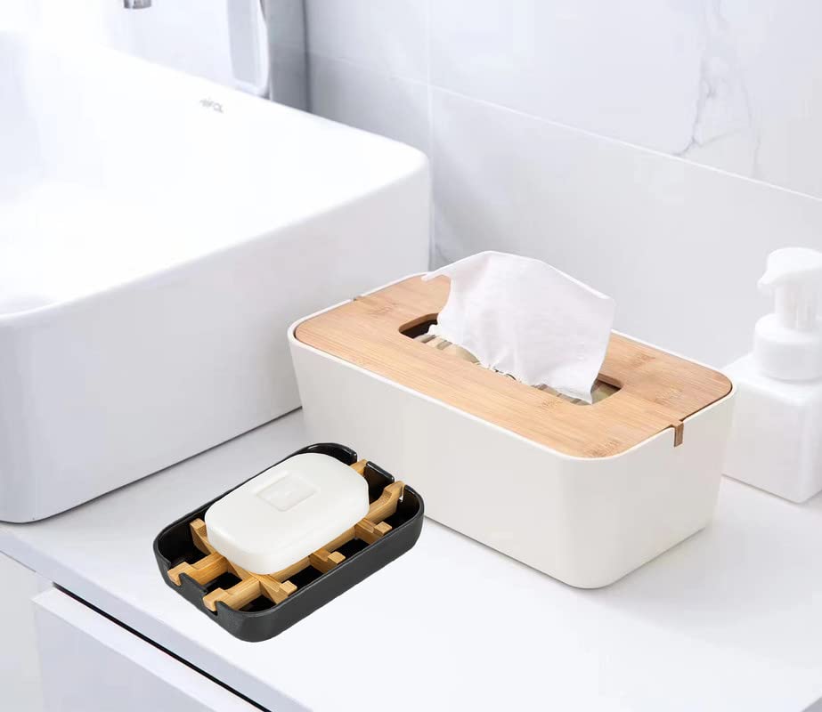 Modern Removable Soap Holder, Bamboo Fiber Sponge/Soap Dishes for Kitchen/Bathroom/Shower Room, Black - color: Black