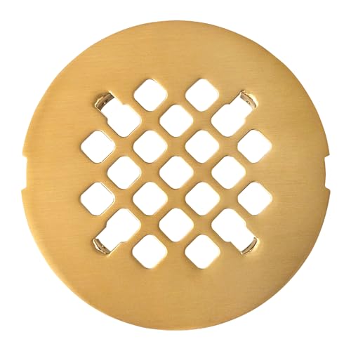 4 ¼” Brushed Gold Snap-in Shower Drain Cover - Gold Replacement - 4.25" OD Shower Drain Strainer - Easy Install - Premium Round Shower Drain Cover - Solid Brass Construction - color: Brushed Gold