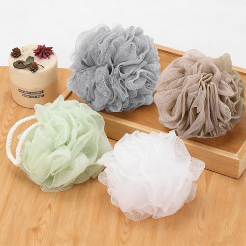 8 Small Mesh Pouf Bath Sponge - Mesh Loofah Body Exfoliating Shower Ball Shower Sponge - color: White,green,brown,gray - 8 Pcs