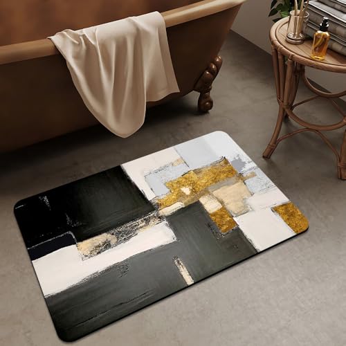 Bath Mat Rug,Abstract modern black gold Non Slip Quick Dry Super Absorbent Thin Bathroom Rugs Fit Under Door-Easy to clean Bathroom Floor Mats-Shower Rug for Shower Sink Bathtub(16" x 24"In) - color: Abstract Modern Black Gold, size: 1'4" X 2'(rectangular