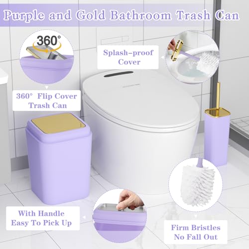 XLHOMO Bathroom Set - Purple Bathroom Sets with Shower Curtain and Rugs, 24PCS Shower Curtain Set with Hooks, Soap Dispenser, Soap Dish, Toilet Brush Holder and Trash Can for Housewarming - color: Purple and Gold, size: Bathroom Set+Shower Curtain+Bath Ru