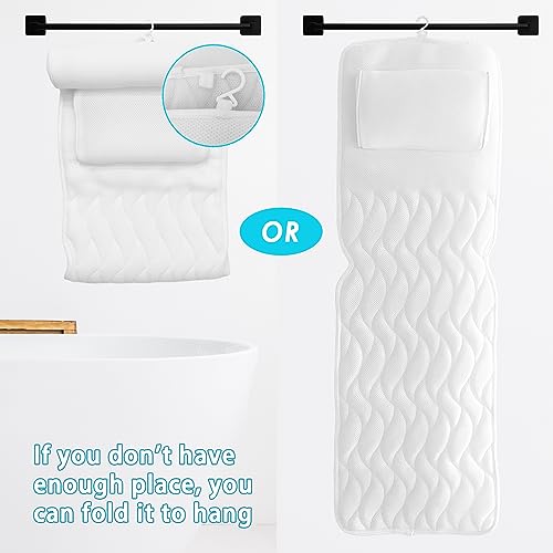 AEROiVi Full Body Bath Pillow with Lumbar Pillow Bathtub Cushion with 14 Suction Cups 3D Air Mesh Fit Any Tub Luxury Bathroom Accessories - size: 50 inch