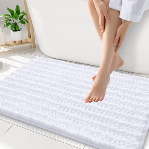 Smiry Bathroom Rugs Mat 34x21, Extra Soft Absorbent Chenille Bath Rugs, Non Slip Rubber Backing Machine Washable Quick Dry Bath Mats for Bathroom Floor, Tub, Shower, Home Decor Accessories, White - color: White, size: 34'' X 21''