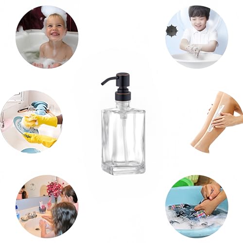 13.5 Oz Clear Glass Soap Dispenser with Rust Proof Stainless Steel Pump, Antique Design Refillable Square Lotion Dispenser for Bathroom, Premium Kitchen Hand Soap (Oil Rubbed Bronze) - color: Oil Rubbed Bronze