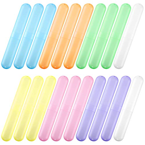 Boao 20 Pcs Travel Toothbrush Case Holder Portable Toothbrush Storage Container Classroom Pencil Case for Kids Assort Color Plastic Toothpaste Cover Protector for Back to School Use (Bright Color) - color: Bright Color