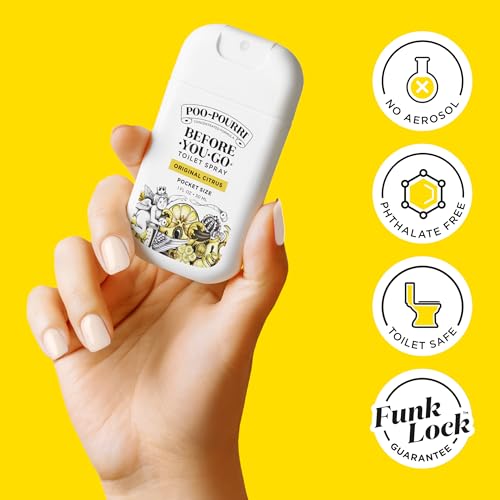 Poo-Pourri Before-You-Go Pocket Toilet Spray, Travel Essentials, Original Citrus, 1 Fl Oz, Up to 50 Uses, On-The-Go Bathroom Odor Deodorizer with Essential Oils, TSA Approved Size, Lemon Bergamot - size: 1 Fl Oz (Pack of 1)