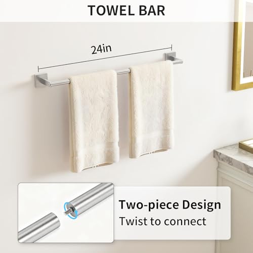 KLJKPA Brushed Nickel Bathroom Hardware Set, 24 inch Towel Racks for Bathroom, Stainless Steel Bathroom Accessories Set, Wall Mounted, 4-Piece - color: Brushed Nickel