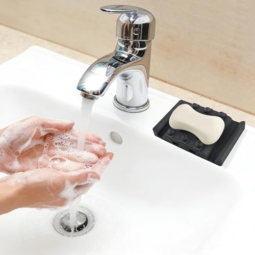 Silicone Soap Dish,Self Draining Soap Holder Perfect for Shower,Bathroom Sink,Kitchen Sink & Travel,Non-Slip Bar Soap Holder Extend Soap Life,Keep Soap Bars Dry & Easy Cleaning NBlack-1Pcs - color: Nblack-1pcs