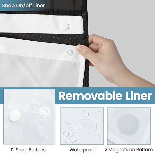 EUTXL Heavyweight Stall No Hook Shower Curtain with Snap in Liner,256GSM Waffle Weave Shower Curtains for Bathroom,48W x 74H,Black - color: Black, size: 48"W x 74"L (Pack of 1)