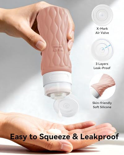 Silicone Travel Bottles for Toiletries 8 Pack Travel Size Toiletries 3.4 oz 1.7 oz, Leakproof Squeeze Travel Size Containers Refillable Cosmetic Jars Set for Shampoo, Conditioner, Creams - color: Creamy Candy-3.4oz/1.7oz