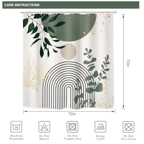 Riyidecor Boho Sage Green 4Pcs Shower Curtain Set with Toilet Lid Cover and Non-Slip Rugs, Mid Century Modern Minimalist Bathroom Decor Set，Abstract Contour and Bath Mat with 12 Hooks - color: 04sage Green