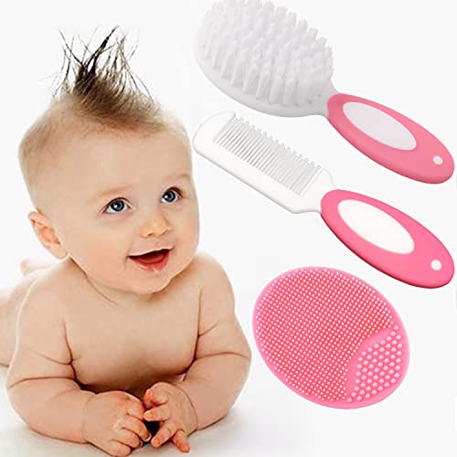 Baby Hair Brush, Cradle Cap Brush, Baby Hair Comb, Baby Hair Brush and Comb Set for Newborns & Toddlers, Baby Brush Soft Bristles, Ideal for Cradle Cap, Perfect Baby Registry Gift (Pink) - color: Pink