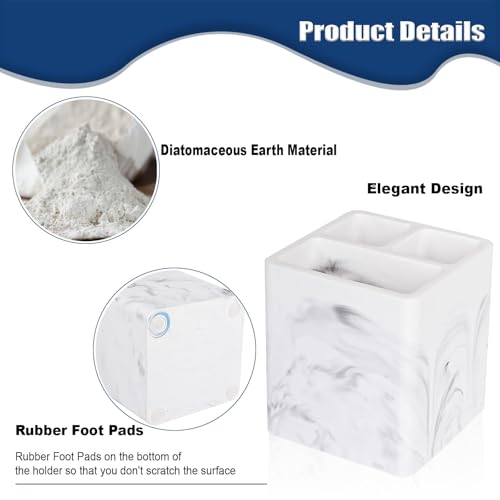 Diatomite Toothbrush Holders Tooth Brush Organizer, 2 Pack, Marble White | Water-Absorbent Material, 3 Slots for Electric Toothbrush and Toothpaste, for Bathroom Countertop, Shower, Vanity - color: Marble White(2 Pack)