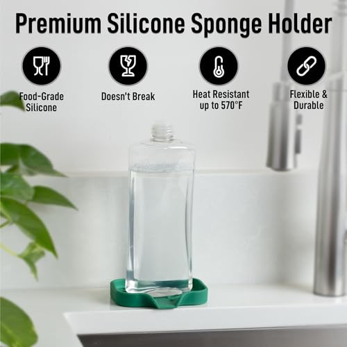 Zulay Kitchen Small Silicone Sponge Holder (4.9x3.3”) – Space-Saving Sink Organizer Tray for Sponge, Soap, Brush & More – Compact Non-Slip Dish for Kitchen & Bathroom Countertops (Pine Green) - color: Pine Green (Small), size: Small (4.9x3.3)