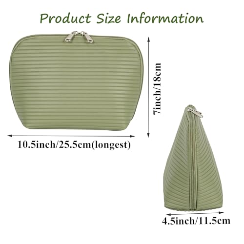 Travel Makeup Bag for Women, Waterproof Stand Up Cosmetic Bag with Brush Holders, Organizer Bag with Compartments, Fold-Down Design for Skincare, Toiletries & Essentials (Green, Medium) - color: Green, size: Medium