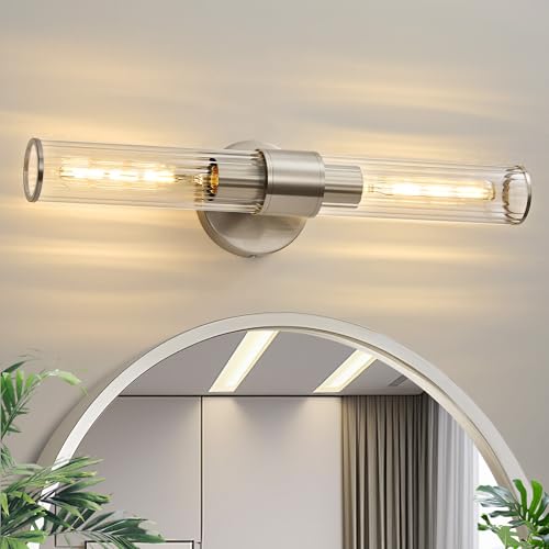 Bathroom Vanity Light Fixtures, Nickel Wall Sconces in Threaded Glass, Modern Wall Light for Bathroom Living Room Bedroom, Hallway - color: Nickel-B