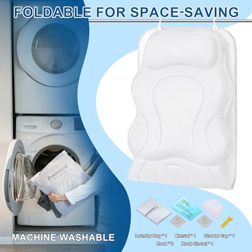 Poemland Full Body Bath Pillow for Tub - Extra Long & Thick Tub Pillow with Head, Back & Lumbar Support, 168 Non-Slip Suction Cups, Soft 5D Mesh Spa Cushion, Fits All Tubs-Gift for Soaking(White) - color: White
