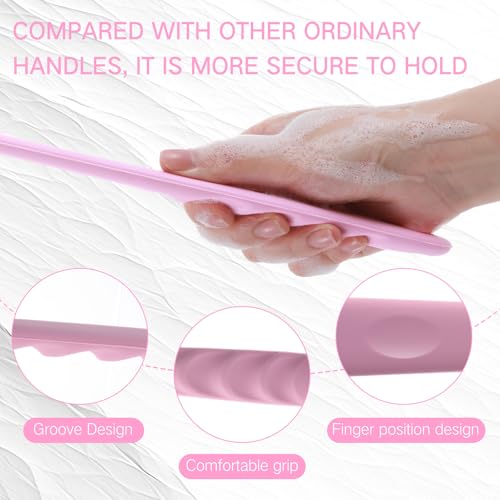 Sunnyray 2 Pack Silicone Back Scrubber for Shower with 15" Long Handle Double-Sided Bath Body Brush for Exfoliating Easy to Clean Quick Dry Deep Cleaning Lathers Well(Pink) - color: Pink