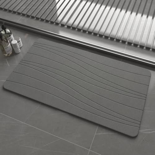Extra Large Stone Bath Mat, 30'' x 17'' Diatomaceous Earth Non-Slip Stone Shower Mat, Super Absorbent Diatomite Stone Mats for Bathroom Dark Gray XL Flow - color: Dark Grey XL, size: 1'5" x 2'6" (Rectangular)
