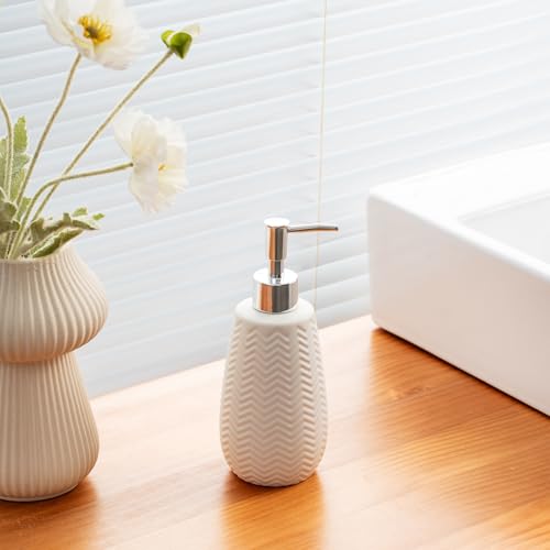 White Soap Dispenser,Wavy Design Ceramic Dispenser for Bathroom, Kitchen, Hand Soap, Dish Soap, Bathroom Countertop - color: White