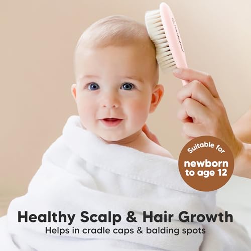Wooden Baby Hair Brush for Toddler, Infant Cradle Cap (Blush, Regular) | Soft Goat Bristles Brush for Newborn Girl, Boy Hair, Scalp, Styling, Gentle Grooming, Baby Comb, Baby Bath Essentials - color: Blush, size: Oval, Regular 7"