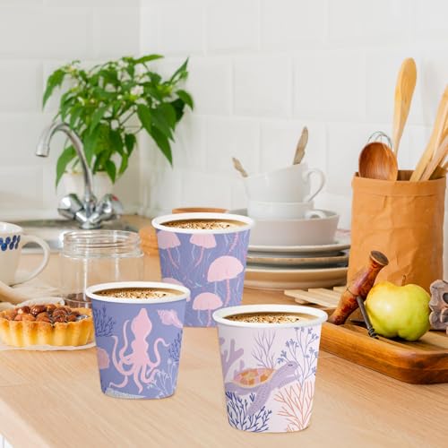 RUSPEPA 5oz Disposable Paper Cups, Bathroom Cups Small Mouthwash, 100 Pack Set Ocean Theme Design, Perfect for Hot/Cold Beverage Coffee, Dessert for Birthday Parties, Home-use, Picnic, BBQ, Travel - color: Ocean, size: 5oz