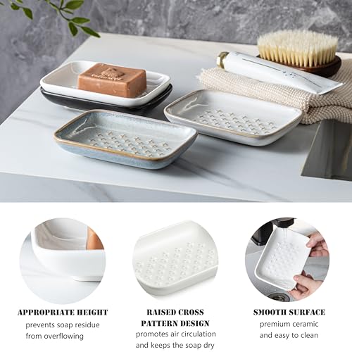 Gomakren Ceramic Soap Dish, 5.5in Shower Soap Holder Bathroom Sink, White | Prevents soggy soap, non-slip bottom, easy to clean, stackable counter decor, multi-use for kitchen sink, sponge & jewelry - color: White, size: Cross
