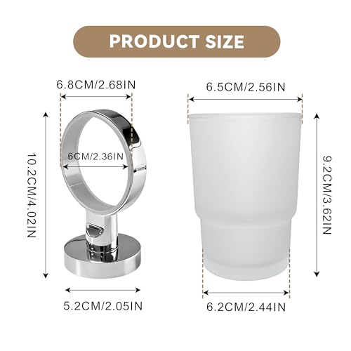 Toothbrush Holder, Wall Mounted Mouthwash Tumbler Holder with Frosted Glass Tumbler for Bathroom&Kitchen,Silver - color: Silver