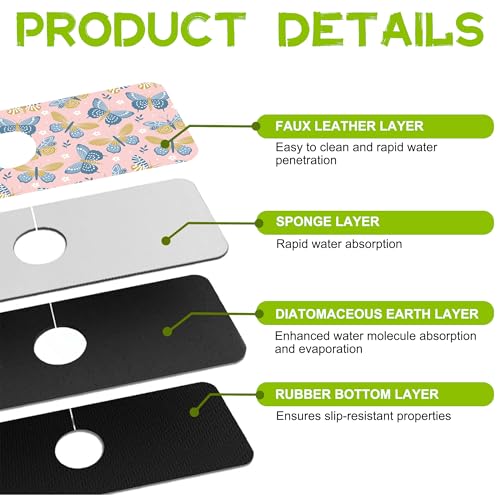 Kitchen Sink Splash Guard Faucet Mat Super Absorbent Fast Drying Mat Guard Behind Faucet Drip Catcher for Kitchen Bathroom (Butterflies and Chamomile, 23.5"X5.5") - color: A-Butterflies and Chamomile
