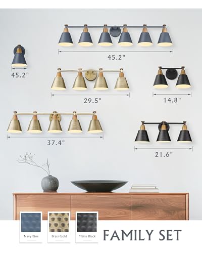 FEMILA 5 Light Bathroom Vanity Light, 37.4" Bathroom Lighting Fixtures Over Mirror, Blue Finish, E26 Base, 4FG59B-5W Blue - color: Navy Blue, size: 37"