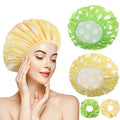 WSICSE 2 Packs Large Shower Caps for Women, Reusable Waterproof Shower Cap Bath Caps with Hair Scrunchies for Long Thick Hair (Cyan/Yellow) - color: cyan, yellow