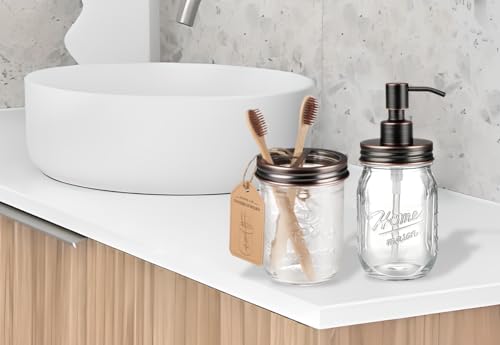 SheeChung Mason Jar Toothbrush Holders, Glass Toothbrush Holders for Bathroom, Bathroom Essentials, Mason Jar Bathroom Accessories Set, Bathroom Countertop Organizer-Oil Rubbed Bronze - color: Oil Rubbed Bronze