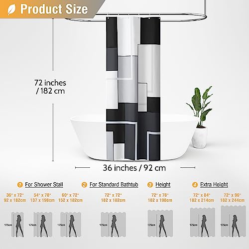 BTTN Stall Fabric Shower Curtain - 36 x 72 Inch Half Geometric Waterproof Cloth Shower Curtain Set with 6 Plastic Hooks, Weighted Hem, Narrow Modern Walk in RV Shower Curtains for Bathroom - Black - color: Black, size: 36"W x 72"L (Pack of 1)