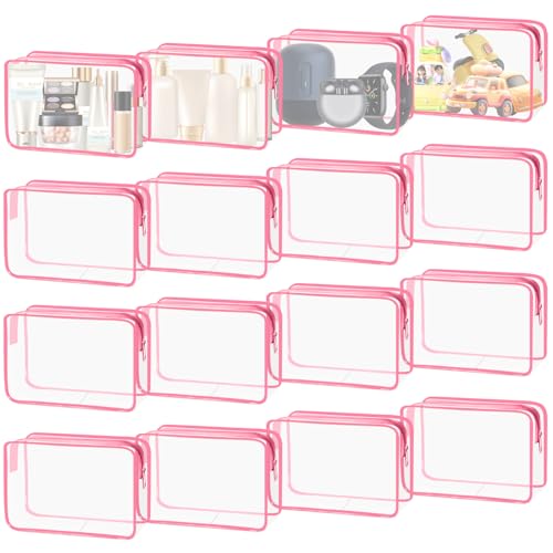 YedsIntu 16-Piece Makeup Bags, Waterproof Toiletry Bag Carry Pouch Portable Cosmetic Bag PVCTravel Clear Pouches Carry-on Travel Essentials Transparent Storage Organizer Bag (Rose Pink-M) - color: Rose Pink-M