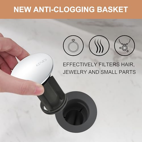 KENES Bathroom Vessel Sink Pop Up Drain Assembly Without Overflow, Chrome Bathroom Vanity Sink Drain Stopper, Anti-Clogging Drain Strainer, KE-P300A-5 - color: Chrome, size: Big Pop up Cap (Without Overflow)