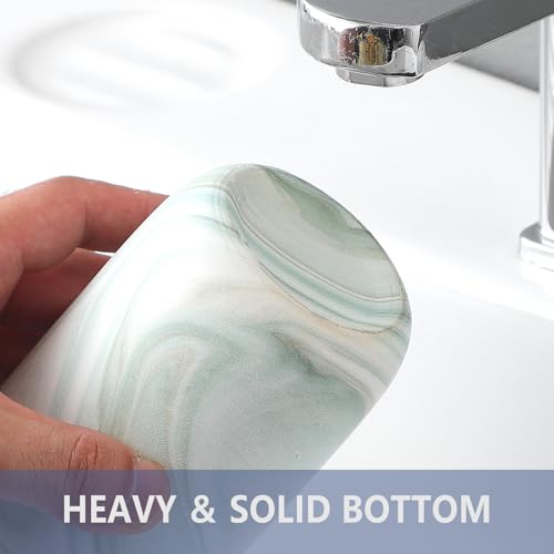 Green Marble Toothbrush Holders - Ceramic Toothbrush Holders for Bathrooms, Toothbrush Toothpaste Holders, Marble Bathroom Tumbler Cups Reusable Toothbrush Mouthwash Cup, Bathroom Counter Organizer - color: Green Marble, size: 2pcs
