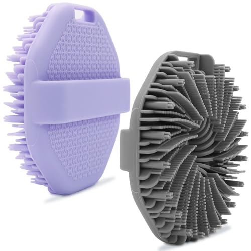2-Pack Silicone Body Scrubber Shower Brushes,Exfoliating Body Scrubber for All Skin Type, Eco Friendly Shower Scrubber for Body, Silicone Body Brush for Showering (Gray & Purple) - color: Gray & Purple