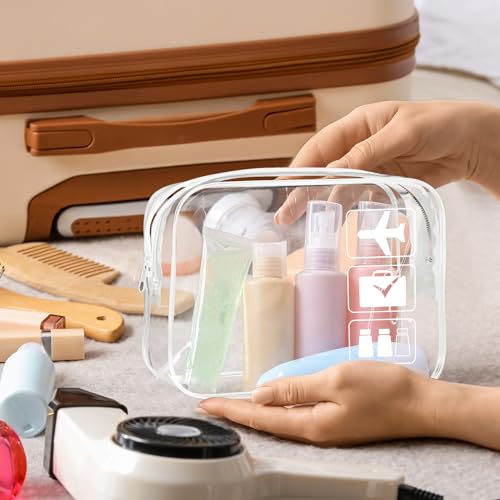 Sogiv 3Pcs TSA Approved Clear Travel Toiletry Bag, Unisex, White+Blue+Pink, 8.3 x 6.3 x 2.4 inches, Waterproof, Easy to Clean, Cosmetic Case, Travel Organizer - color: White+Blue+Pink