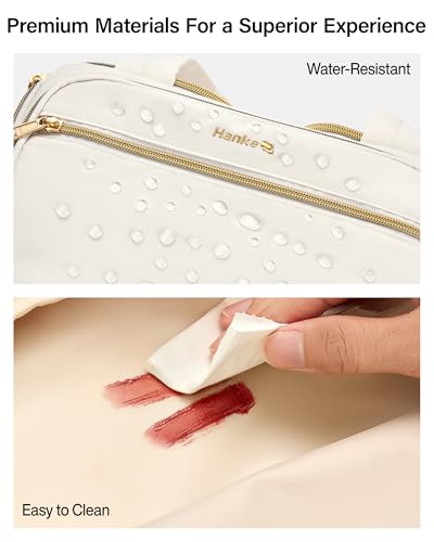 Hanke Travel Toiletry Bag, Lightweight Wide-open Large Toiletry Bags for Women, Dual-Layer Makeup Bag Water-Resistant Cosmetic Travel Bag with Handle for Accessories, Essentials, Off White - color: Off White