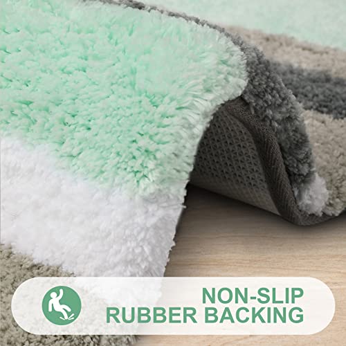 Buganda Microfiber Striped Bathroom Rugs Bath Mat, Extra Thick, Soft and Shaggy, Absorbent, Machine Washable, Bath Rugs for Bathroom, Tub and Shower, 36x24 Inches, Green-Grey - color: Green-grey, size: 36" X 24"