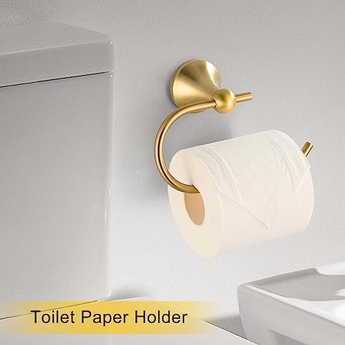 4 Pcs Gold Bathroom Hardware Set - Brushed Brass Gold Bathroom Accessories Kit, Stainless Steel Wall Mounted 23.6 Inch Towel Bar | Towel Hook | Toilet Paper Holder | Hand Towel Holder - color: Gold