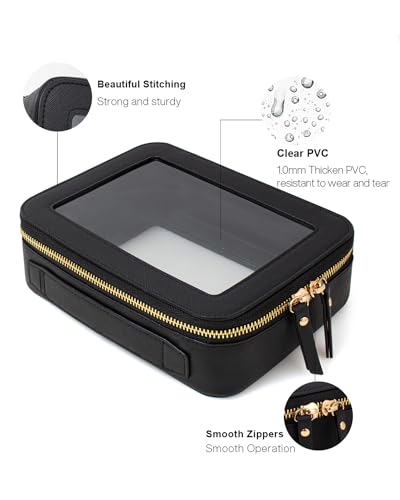 Travel Clear Makeup Bag Set, TSA Approved Cosmetic Bag Case with Zipper Portable Makeup Pouch Toiletry Bag Traveling Cosmetic Organizer Storage Bag Car Organizer Car Essentials - color: Mini+Large Black