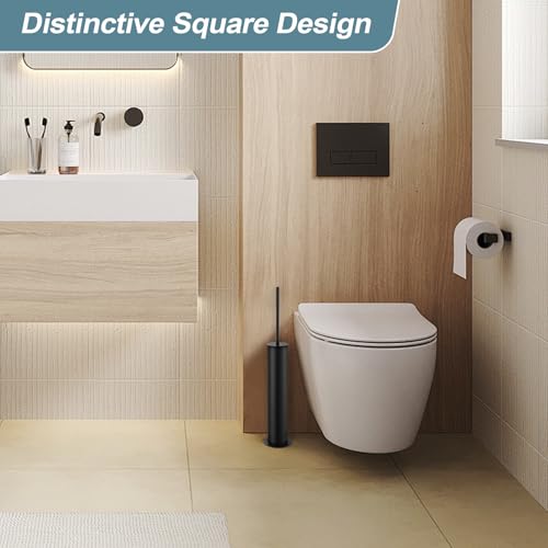 BGL Toilet Brush and Holder Set, Heavy Duty 304 Stainless Steel, Round Base and Long Handle for Bathroom Deep Cleaning, Drip-Proof, Space Saving for Storag, Black - color: Matte Black