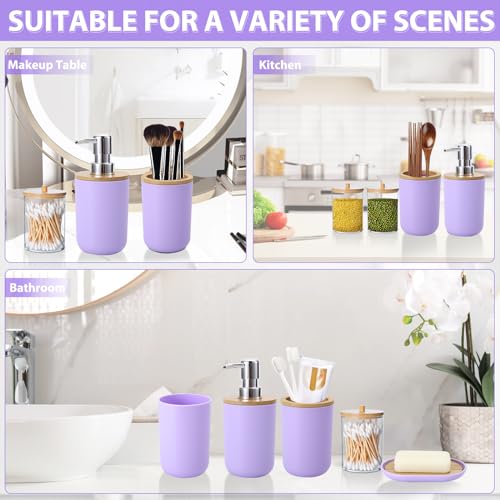iMucci Bathroom Accessories Set 5Piece Light Purple Bathroom Sets, Toothbrush Holder, Toothbrush Cup, Lotion Soap Dispenser, Soap Dish and Qtip Holder Bathroom Decor - style: Light Purple