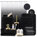 XLHOMO Bathroom Set - Black Bathroom Accessories Set, Bathroom Sets with Shower Curtain and Rugs, 24PC Shower Curtain Set with Hooks, Soap Dispenser, Soap Dish, Toilet Brush Holder and Trash Can - color: Gold and Black, size: Bathroom Set+Shower Curtain+B