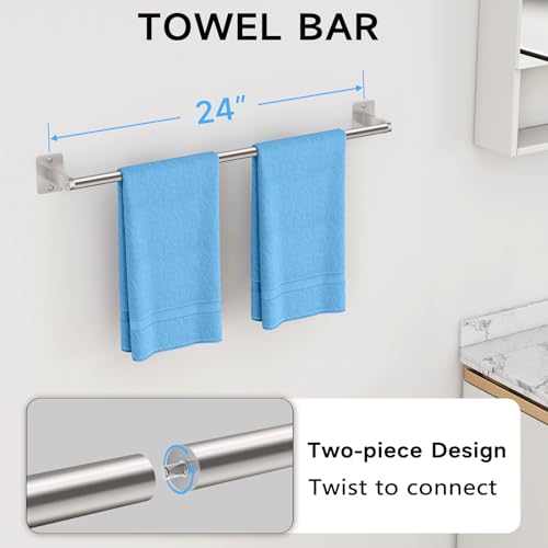 KLJKPA Brushed Nickel Bathroom Accessories Set, 4 PCS Bathroom Hardware Set | 24 inch Towel Bar, Towel Racks for Bathroom, Robe Towel Hooks, Toilet Paper Holder Wall Mounted - color: Brushed Nickel (4 Piece), size: 24 inch