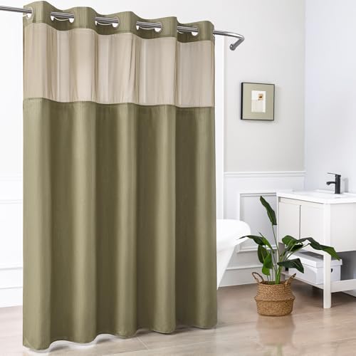 Mrs Awesome No Hook Shower Curtain with Snap-in Liner, Embossed Waffle Design Fabric Shower Curtain for Bathroom, Soft & Lightweight, 71x74, Taupe - color: Taupe, size: 71"W x 74"L (Pack of 1)